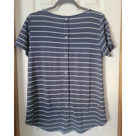 Pink Clover Women's Navy Blue and White Striped Long T-Shirt - Size Small - Picture 3 of 5